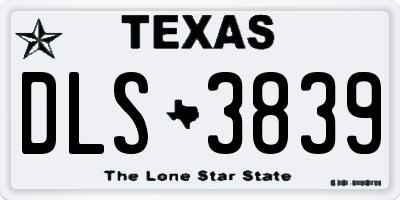 TX license plate DLS3839