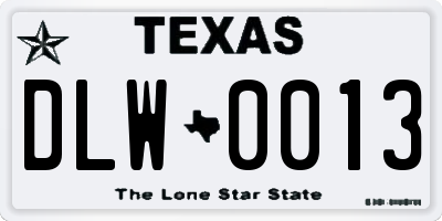 TX license plate DLW0013