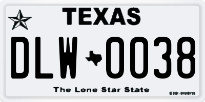 TX license plate DLW0038