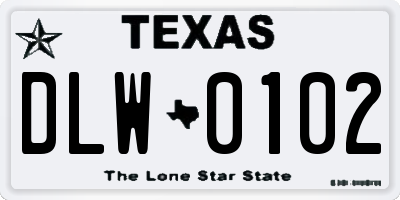 TX license plate DLW0102