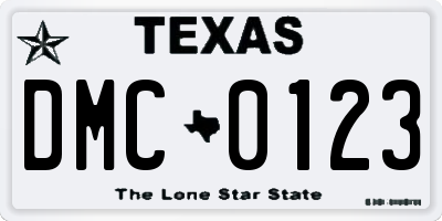 TX license plate DMC0123