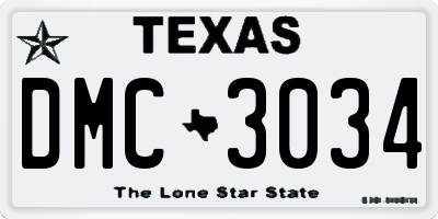 TX license plate DMC3034