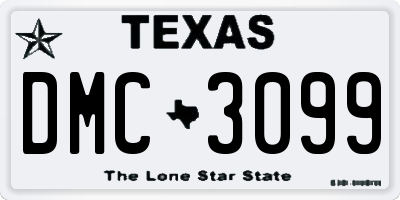 TX license plate DMC3099