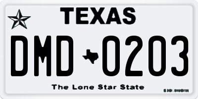 TX license plate DMD0203