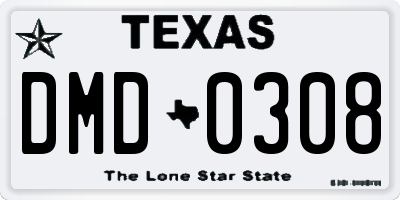 TX license plate DMD0308