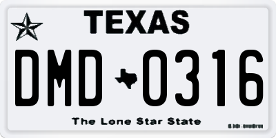 TX license plate DMD0316