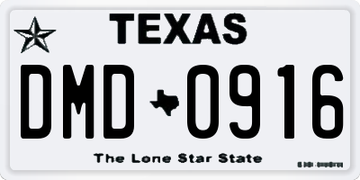 TX license plate DMD0916