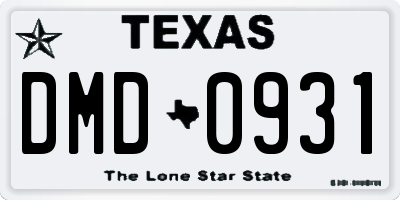 TX license plate DMD0931