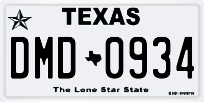 TX license plate DMD0934