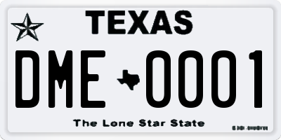 TX license plate DME0001
