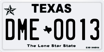TX license plate DME0013