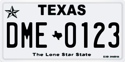 TX license plate DME0123