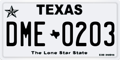TX license plate DME0203