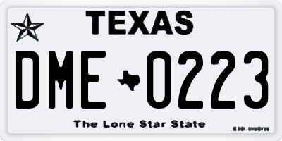 TX license plate DME0223