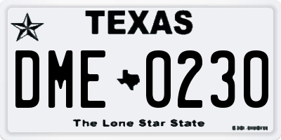 TX license plate DME0230