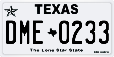 TX license plate DME0233