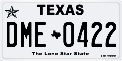 TX license plate DME0422