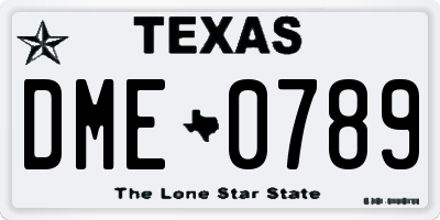 TX license plate DME0789