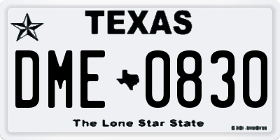 TX license plate DME0830