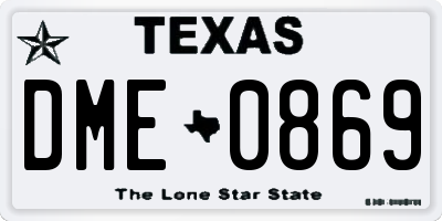 TX license plate DME0869