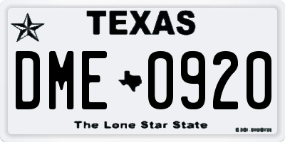 TX license plate DME0920