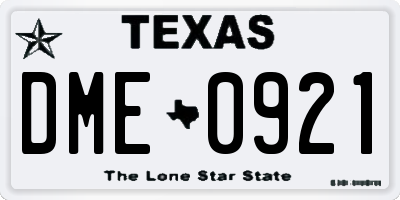 TX license plate DME0921