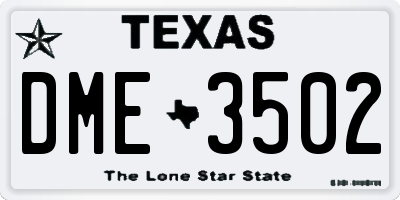 TX license plate DME3502