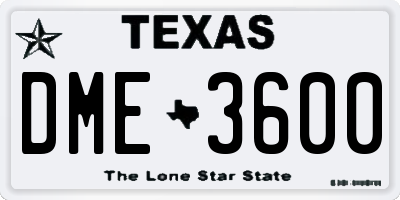 TX license plate DME3600