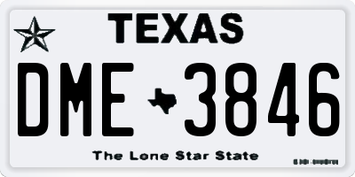 TX license plate DME3846
