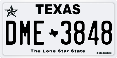 TX license plate DME3848