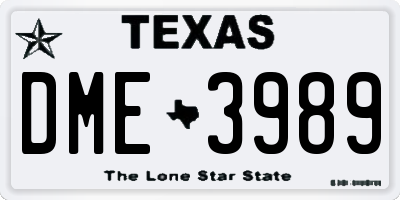 TX license plate DME3989