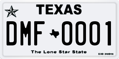 TX license plate DMF0001