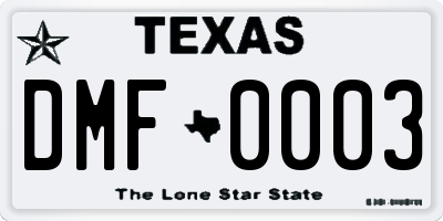 TX license plate DMF0003