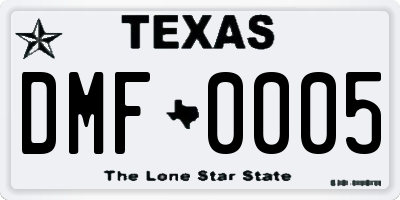 TX license plate DMF0005