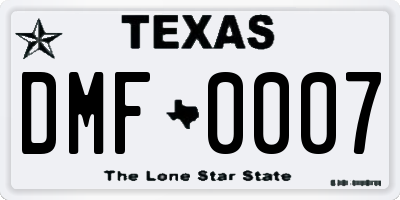 TX license plate DMF0007