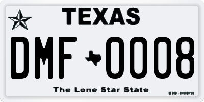 TX license plate DMF0008