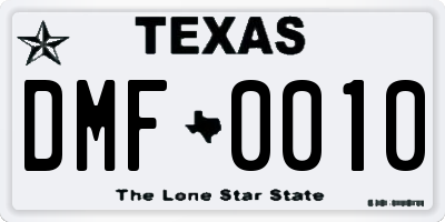TX license plate DMF0010