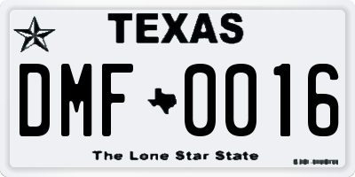 TX license plate DMF0016