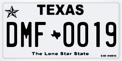 TX license plate DMF0019