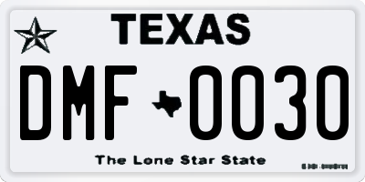 TX license plate DMF0030