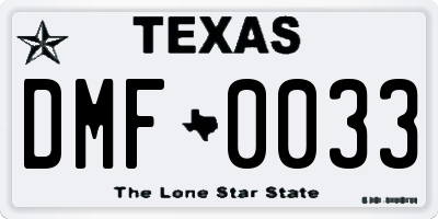 TX license plate DMF0033