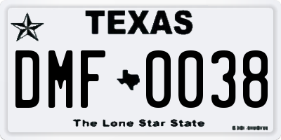 TX license plate DMF0038