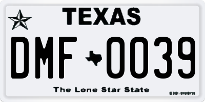 TX license plate DMF0039
