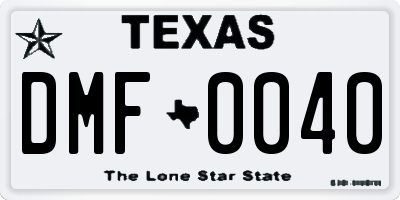 TX license plate DMF0040