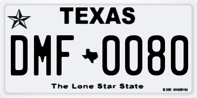 TX license plate DMF0080