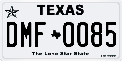TX license plate DMF0085
