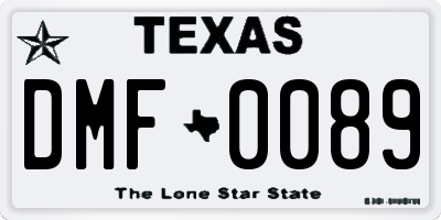 TX license plate DMF0089