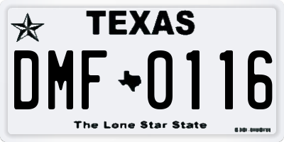 TX license plate DMF0116