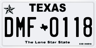 TX license plate DMF0118