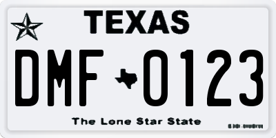 TX license plate DMF0123